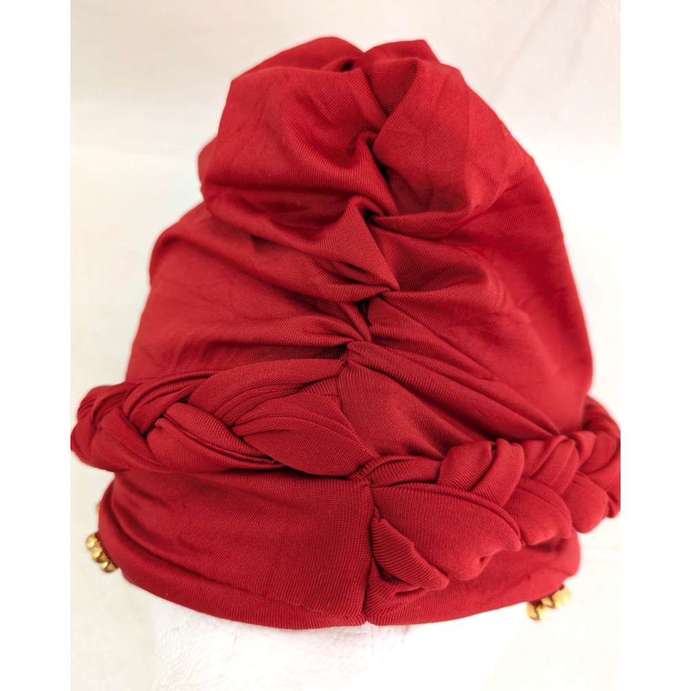 Womens Hijab Cap Red Gold Beads Twisted Braid Head Wrap Turban Chemo Headwear - Picture 4 of 5